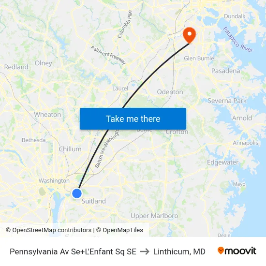 Pennsylvania Av Se+L'Enfant Sq SE to Linthicum, MD map