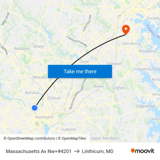 Massachusetts Av Nw+#4201 to Linthicum, MD map