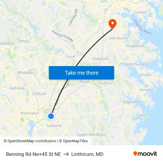 Benning Rd Ne+45 St NE to Linthicum, MD map