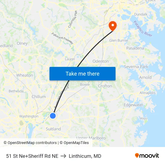 51 St Ne+Sheriff Rd NE to Linthicum, MD map
