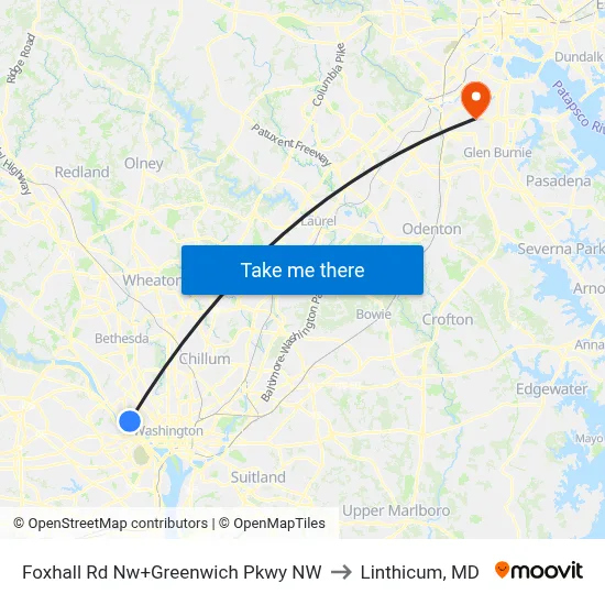 Foxhall Rd Nw+Greenwich Pkwy NW to Linthicum, MD map