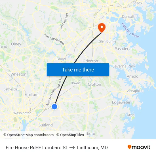Fire House Rd+E Lombard St to Linthicum, MD map
