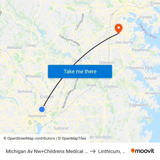 Michigan Av Nw+Childrens Medical Ctr to Linthicum, MD map