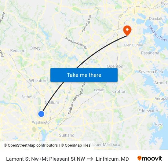 Lamont St Nw+Mt Pleasant St NW to Linthicum, MD map