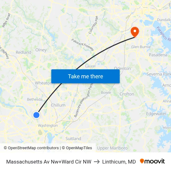 Massachusetts Av Nw+Ward Cir NW to Linthicum, MD map