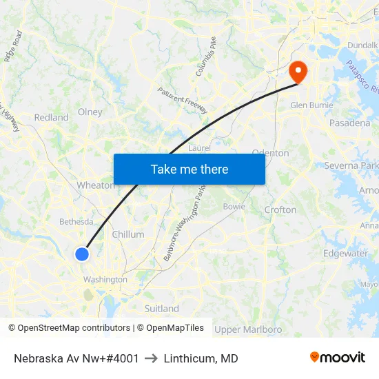 Nebraska Av Nw+#4001 to Linthicum, MD map