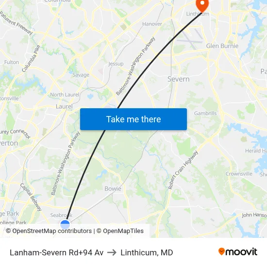 Lanham-Severn Rd+94 Av to Linthicum, MD map