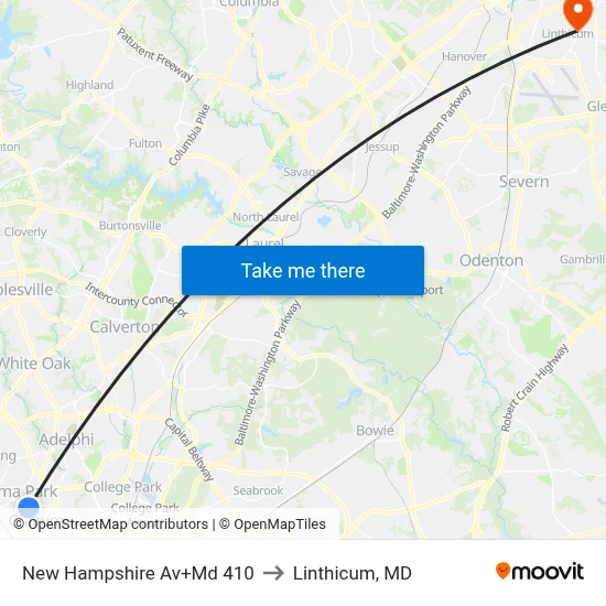 New Hampshire Av+Md 410 to Linthicum, MD map