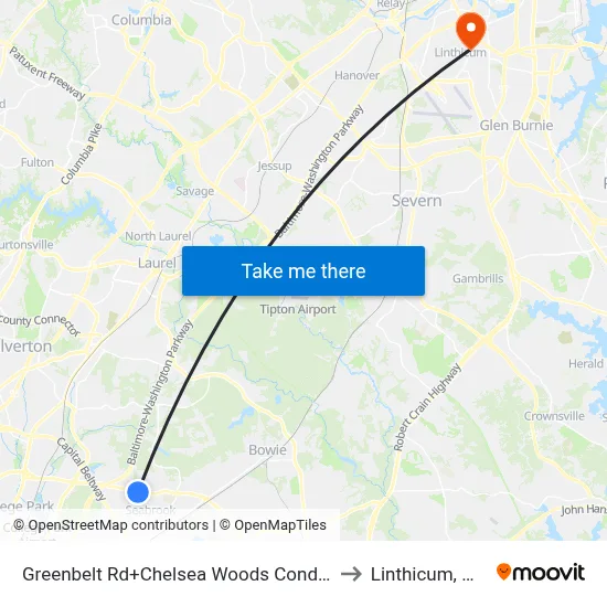 Greenbelt Rd+Chelsea Woods Condos to Linthicum, MD map
