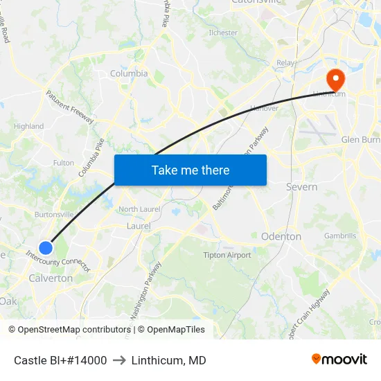 Castle Bl+#14000 to Linthicum, MD map