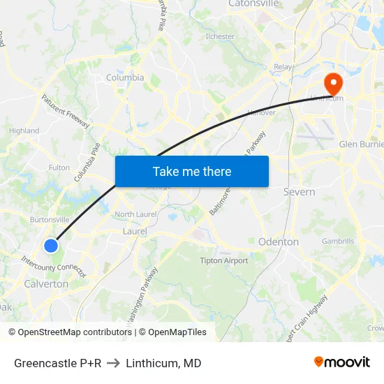 Greencastle P+R to Linthicum, MD map