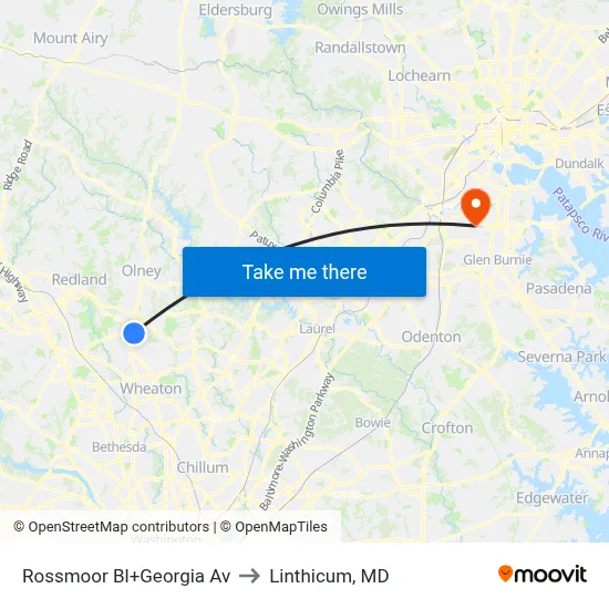 Rossmoor Bl+Georgia Av to Linthicum, MD map