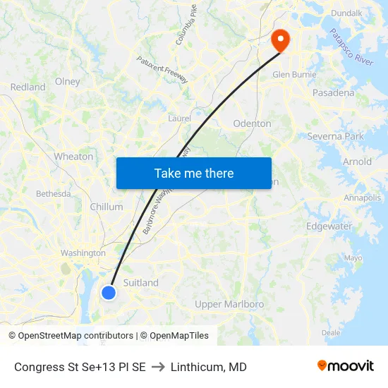 Congress St Se+13 Pl SE to Linthicum, MD map