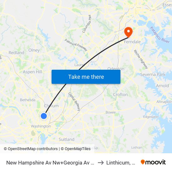 New Hampshire Av Nw+Georgia Av NW to Linthicum, MD map