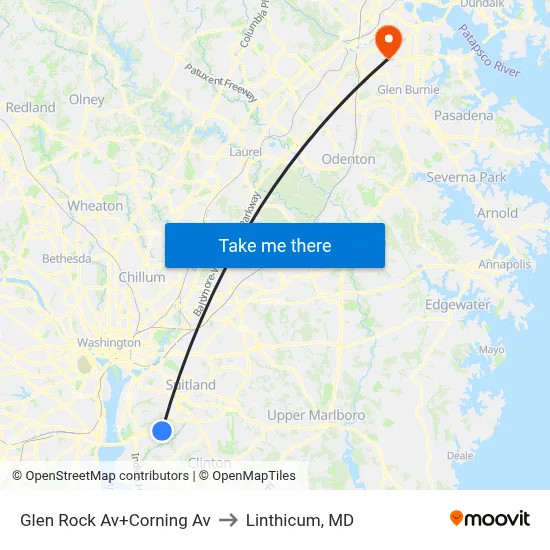 Glen Rock Av+Corning Av to Linthicum, MD map