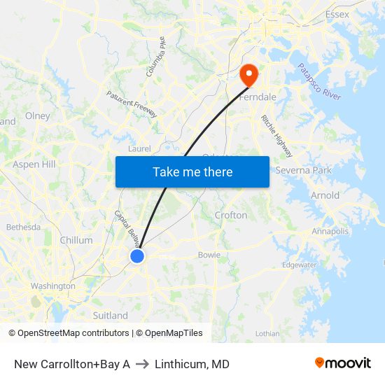 New Carrollton+Bay A to Linthicum, MD map