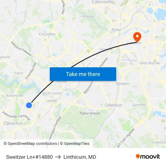 Sweitzer Ln+#14880 to Linthicum, MD map