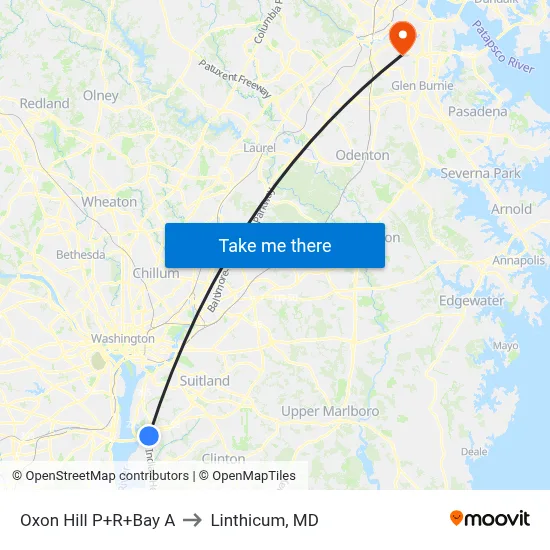 Oxon Hill P+R+Bay A to Linthicum, MD map