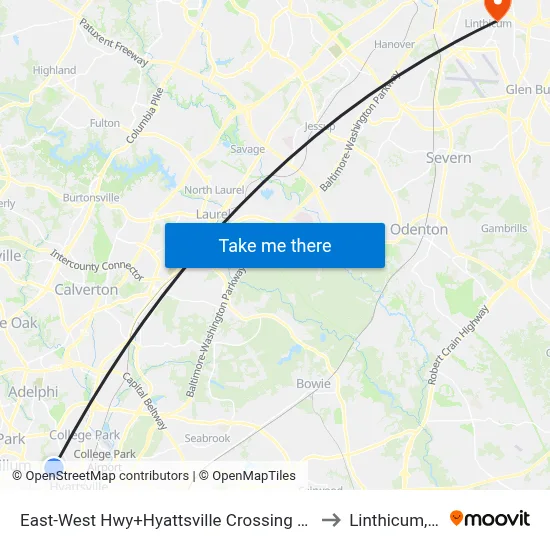 East-West Hwy+Hyattsville Crossing Entrance to Linthicum, MD map