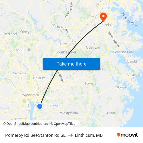 Pomeroy Rd Se+Stanton Rd SE to Linthicum, MD map