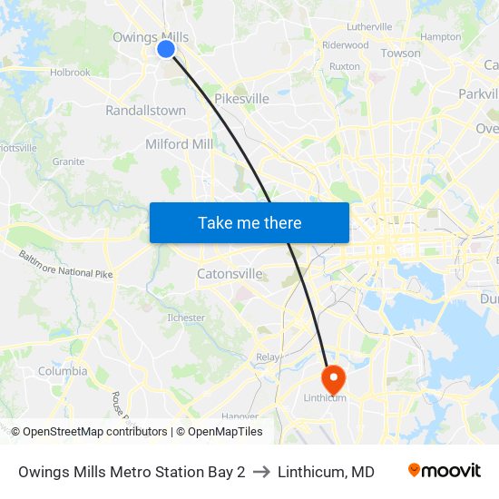 Owings Mills Metro Station Bay 2 to Linthicum, MD map