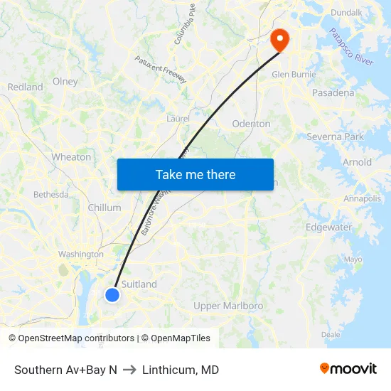 Southern Av+Bay N to Linthicum, MD map