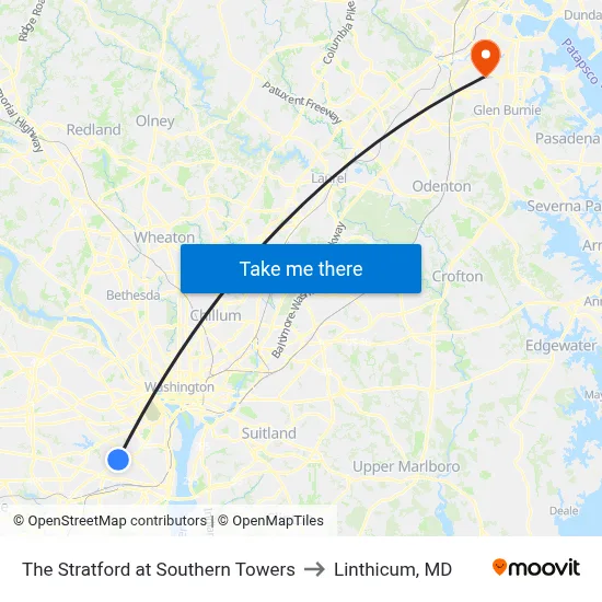 The Stratford at Southern Towers to Linthicum, MD map