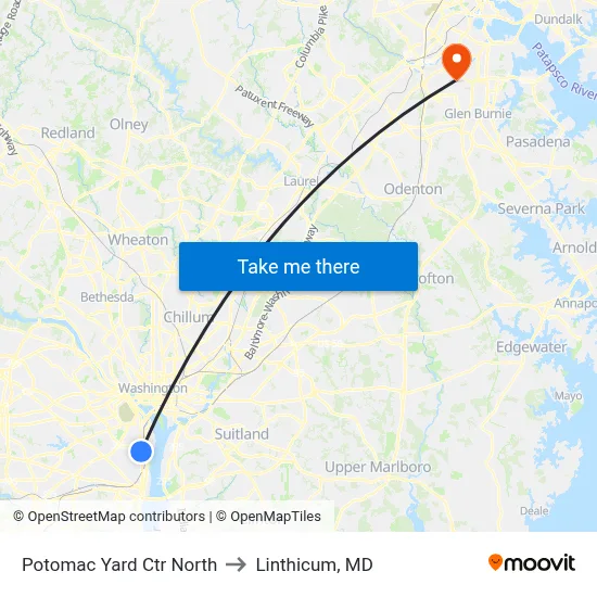 Potomac Yard Ctr North to Linthicum, MD map