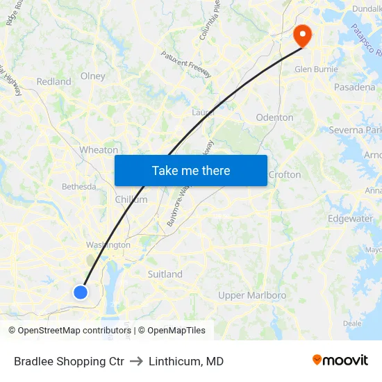 Bradlee Shopping Ctr to Linthicum, MD map