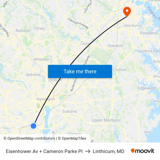 Eisenhower Av + Cameron Parke Pl to Linthicum, MD map