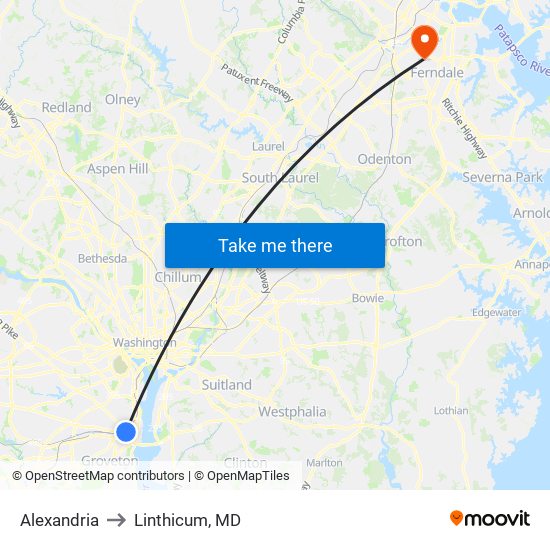 Alexandria to Linthicum, MD map