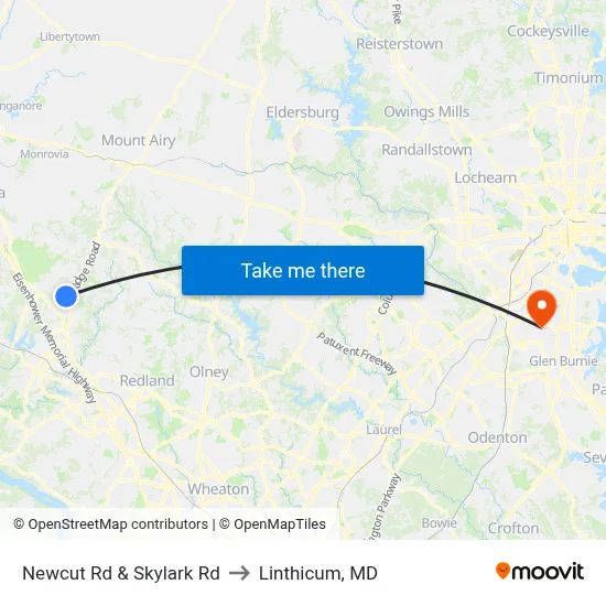 Newcut Rd & Skylark Rd to Linthicum, MD map