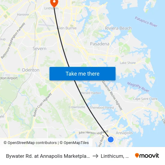 Bywater Rd. at Annapolis Marketplace to Linthicum, MD map