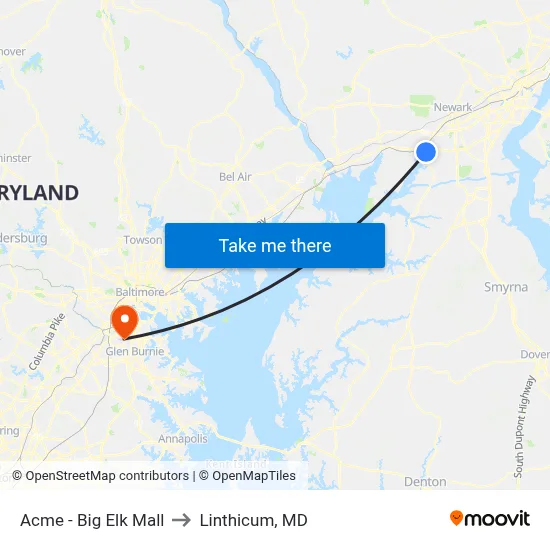 Acme - Big Elk Mall to Linthicum, MD map
