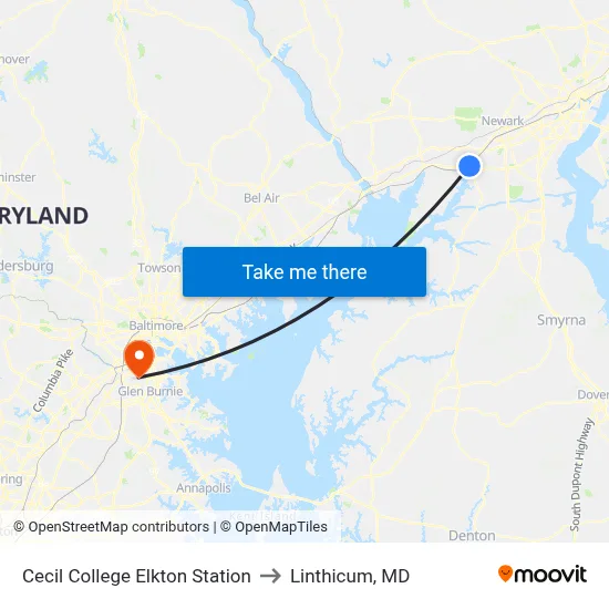 Cecil College Elkton Station to Linthicum, MD map