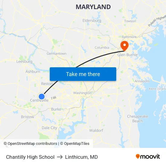 Chantilly High School to Linthicum, MD map