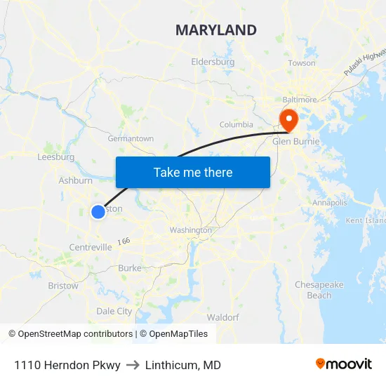 1110 Herndon Pkwy to Linthicum, MD map
