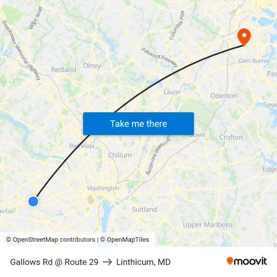 Gallows Rd @ Route 29 to Linthicum, MD map