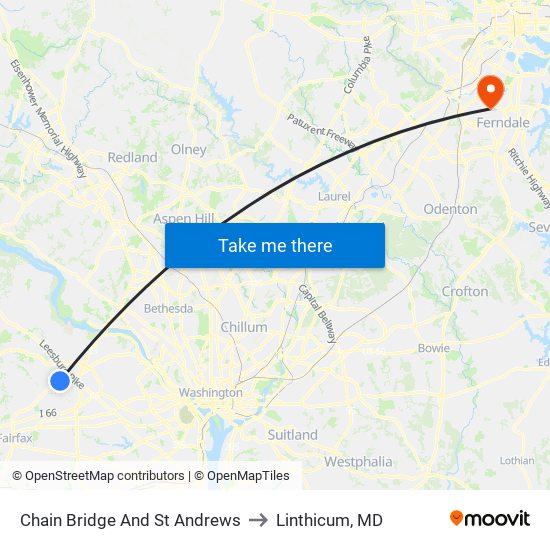 Chain Bridge And St Andrews to Linthicum, MD map