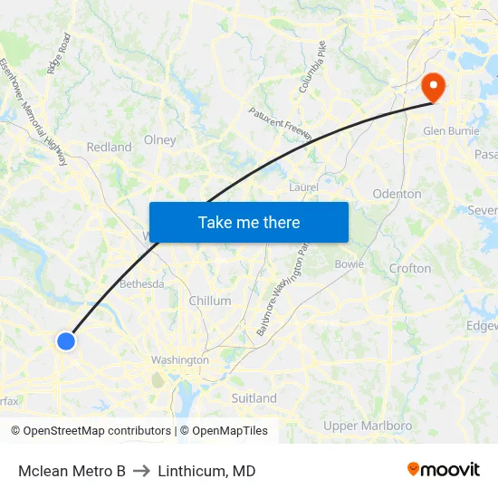 Mclean Metro B to Linthicum, MD map