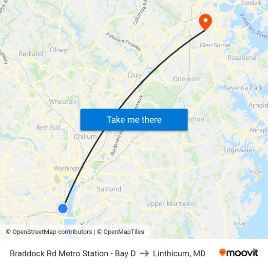 Braddock Rd Metro Station - Bay D to Linthicum, MD map
