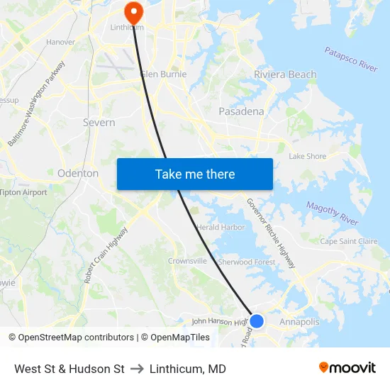 West St & Hudson St to Linthicum, MD map