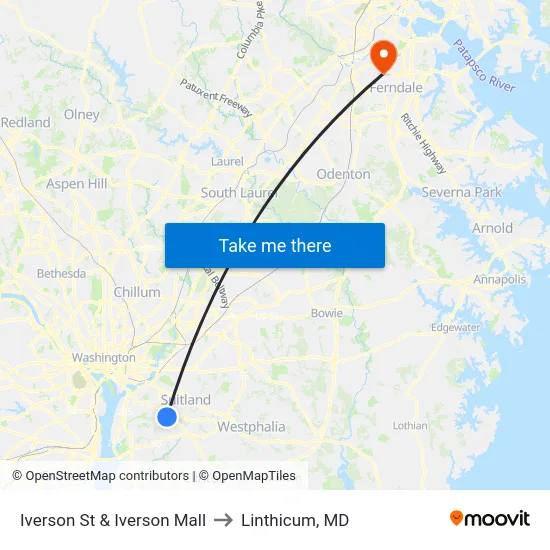 Iverson St & Iverson Mall to Linthicum, MD map