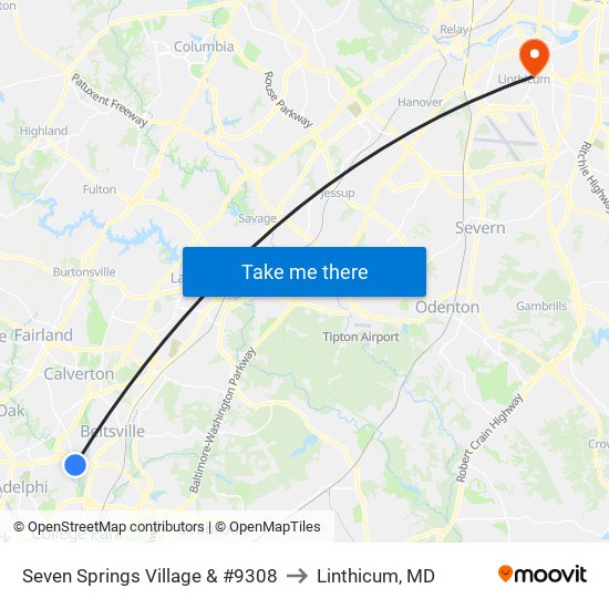 Seven Springs Village & #9308 to Linthicum, MD map