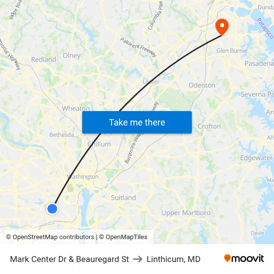 Mark Center Dr & Beauregard St to Linthicum, MD map