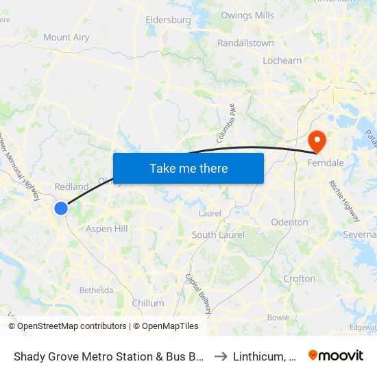 Shady Grove Metro Station & Bus Bay C to Linthicum, MD map