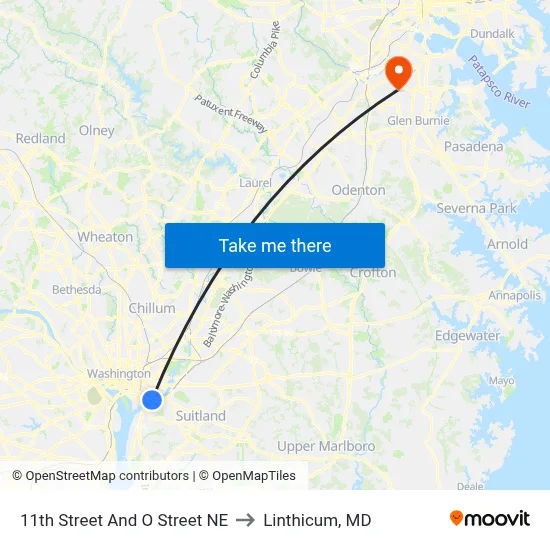 11th Street And O Street NE to Linthicum, MD map