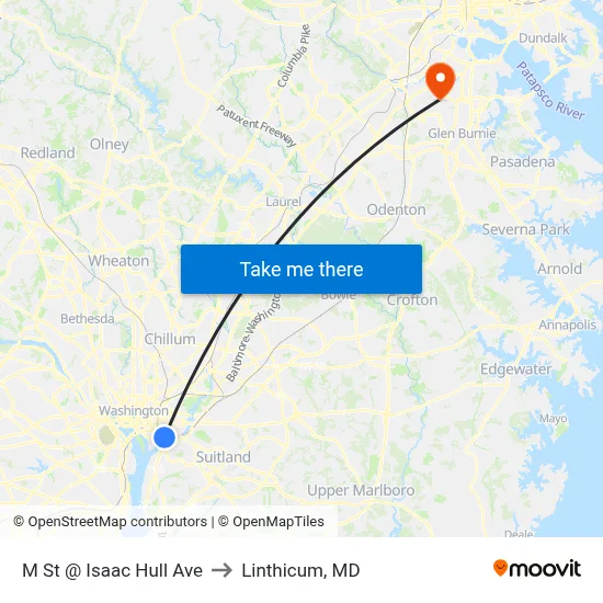 M St @ Isaac Hull Ave to Linthicum, MD map