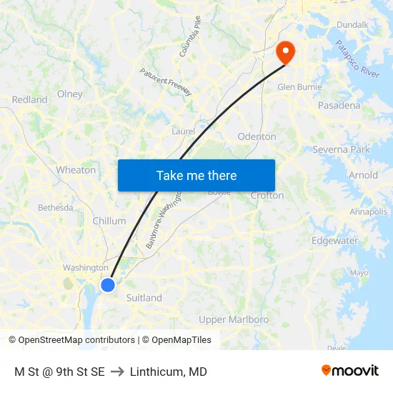 M St @ 9th St SE to Linthicum, MD map