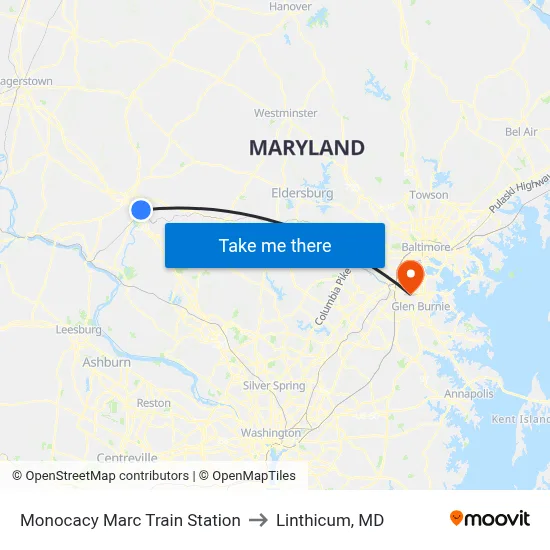 Monocacy Marc Train Station to Linthicum, MD map